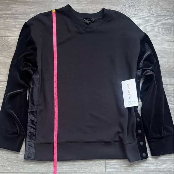 NEW Athleta Retroplush Velvet Crewneck Black Velour Button Details Size S Comfy - Picture 9 of 10